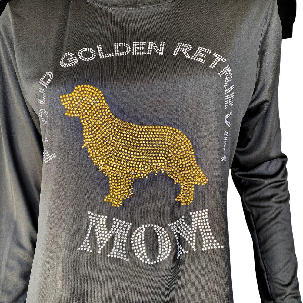 Proud Golden Retriever Mom Rhinestone Cooling Performance Long Sleeve Crew Shirt